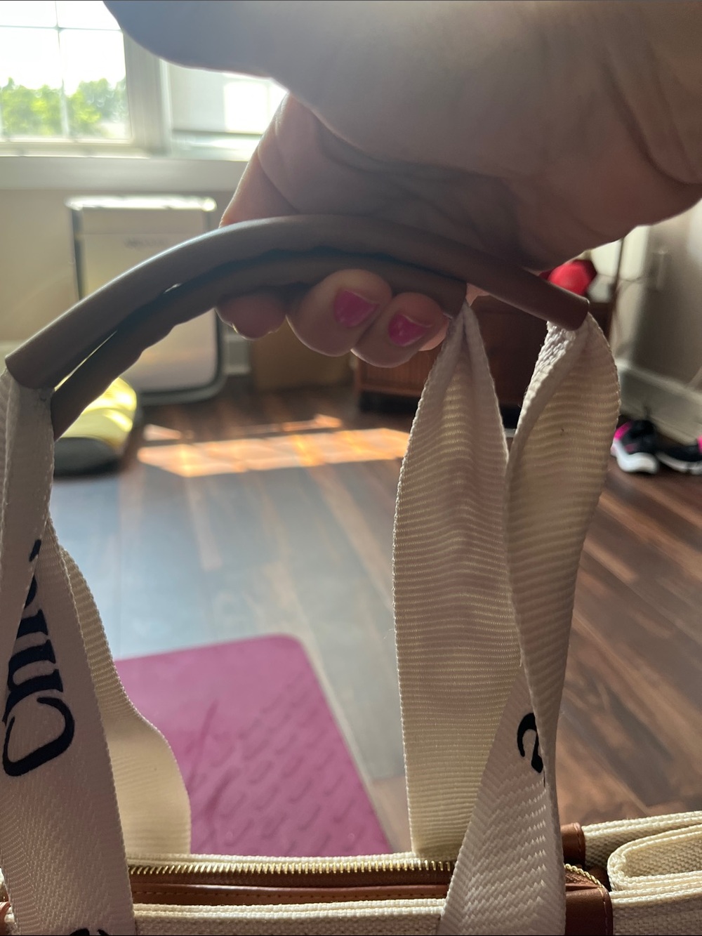 Chloé Cream Canvas Tote with Brown Trim and Logo Straps- new!! - Picture 3 of 11